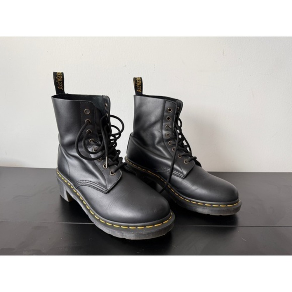 Dr. Martens Clemency Black Leather Lace Up Heeled Combat Boots US 10 Eyelet